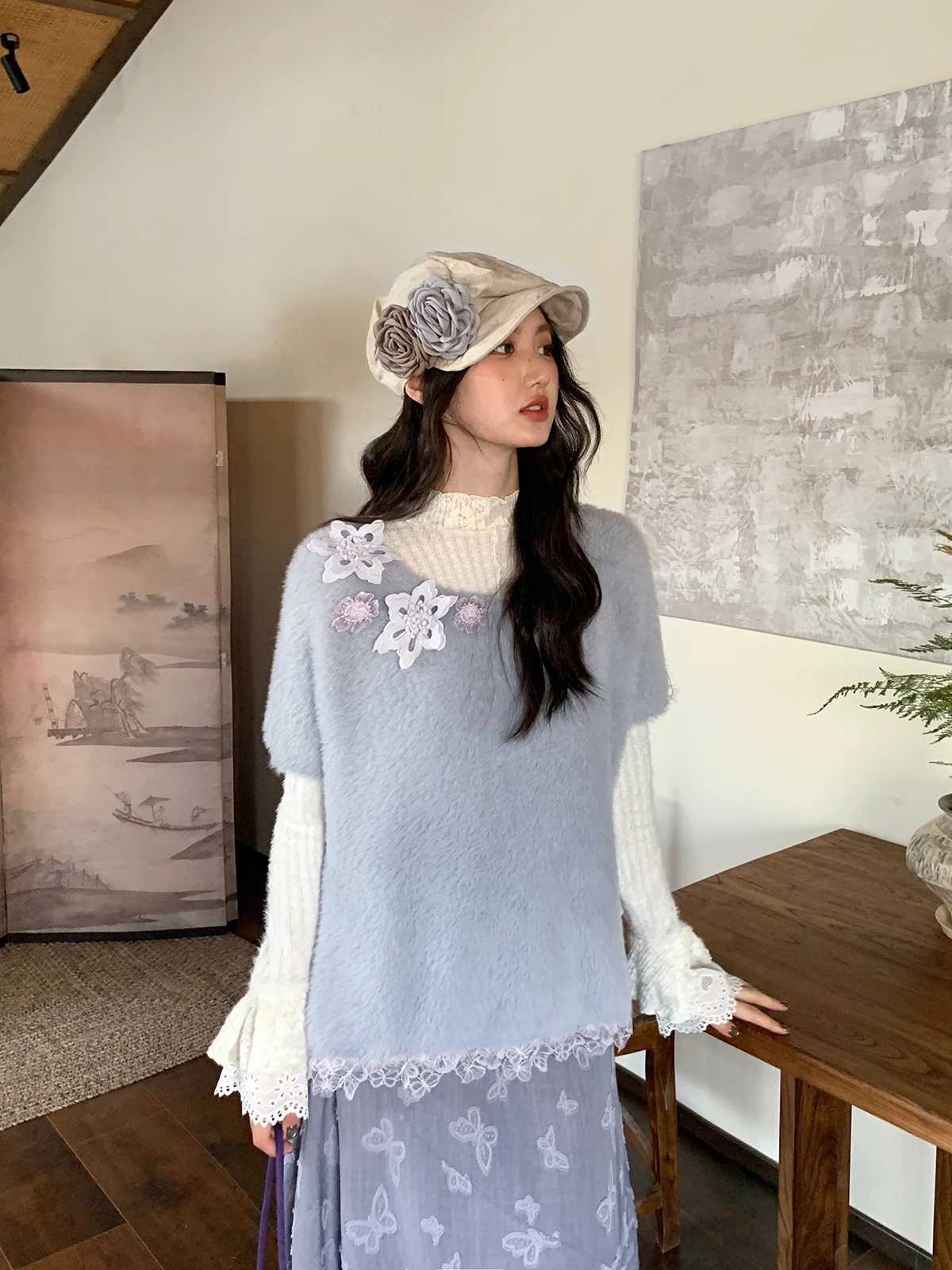 

Свободный женский свитер большого размера с милым пушистым дизайном, осенний, для повседневной носки, многослойный, с высоким стилем, вязаный, с длинными рукавами