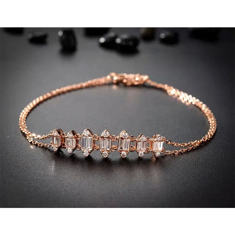 Women Bracelets Real 18K Gold 0.33 Carat Marquise Cut Natural Diamond Trendy Cute Romantic Engagement Gift K Gold Jewelry