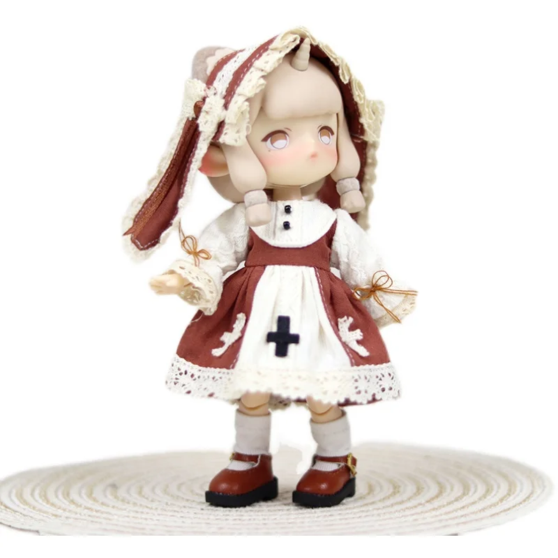 Ob11 Ubrania w stylu europejskim Retro strój pokojówki bufiasta koronka opaska z uszami królika spódnica dla lalek sukienka dla Obitsu11, Molly, Gsc Ob11 Ymy P9