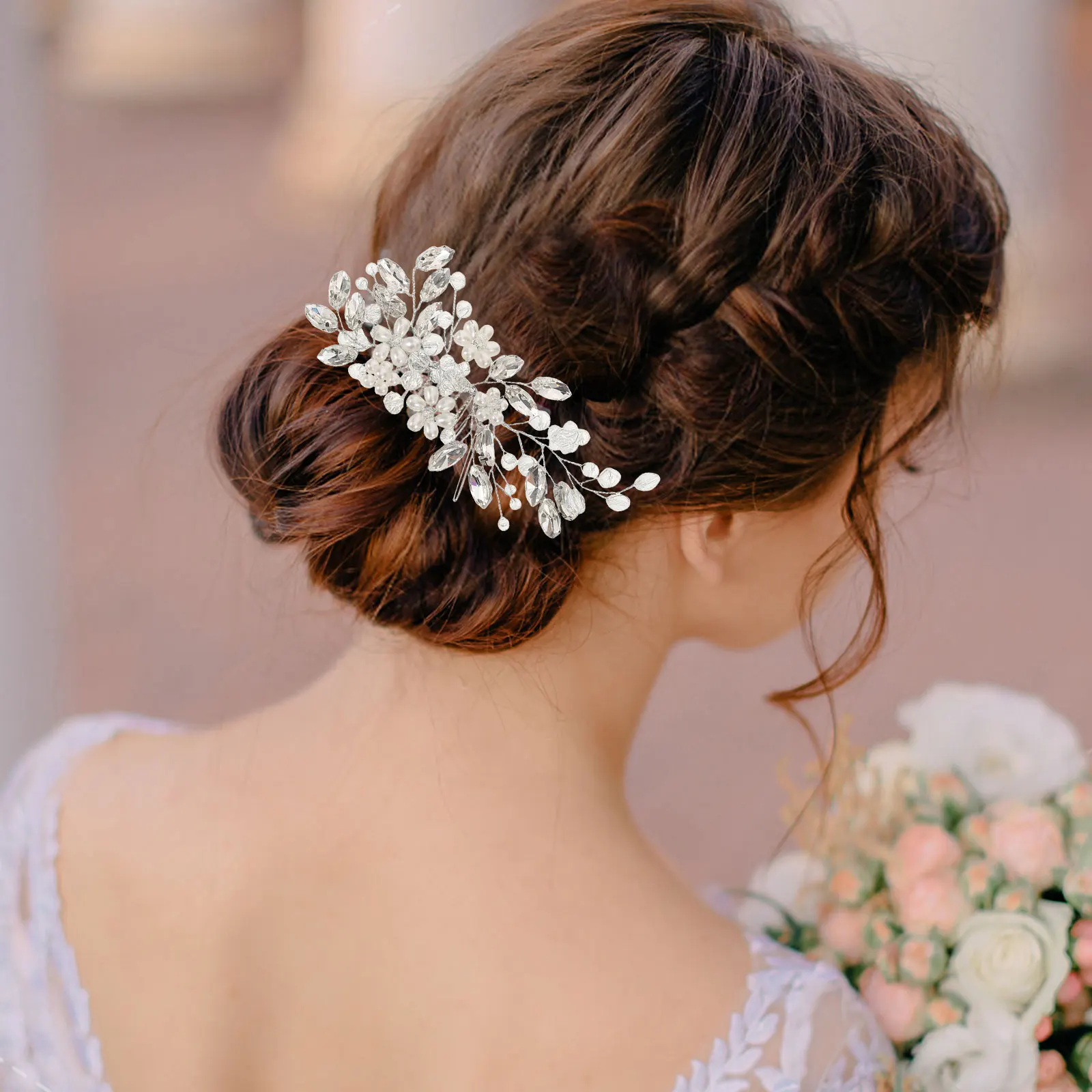

4 Pcs Crystal Hair Comb Set Alloy Side Combs Decorative for Women Wedding Chopsticks Zinc Flower Woman