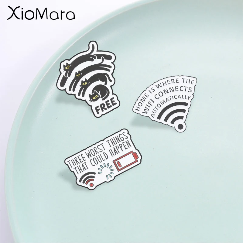 Lustiger Einfacher Text WLAN Emaille-Pin, Cartoon WLAN-Verbindungstrennung Ladevorgang Niedriger Akkustand Icon-Abzeichen, Modisches Accessoire, Geschenk für Freunde