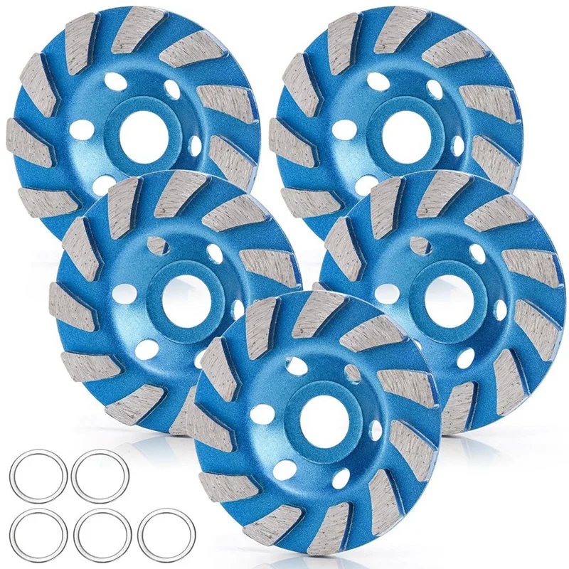 

5Piece Diamond Cup Wheel 4 Inch Heavy Duty Concrete Grinding Wheel For Angle Grinder, 11 Segs, Blue