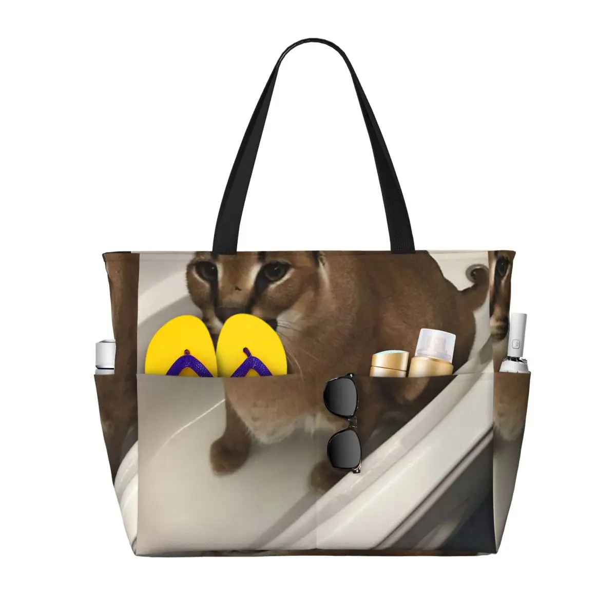Big Floppa Animal Cat Beach Tote Bag Sport Gym Yoga Duffle Large Tote Bag Women Travel Bag Fitness bag