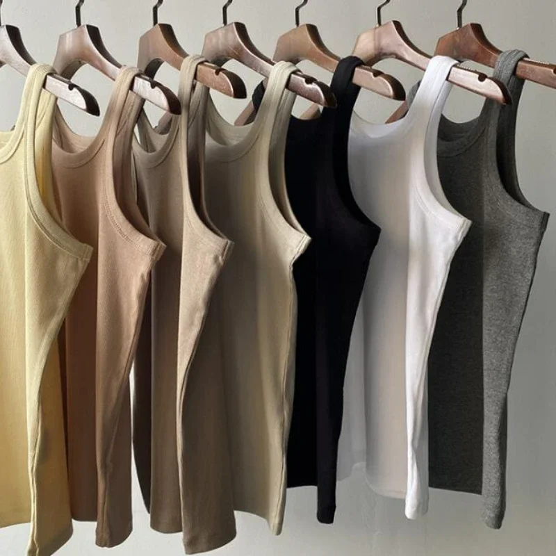 Women Tops 2024 New Organic Cotton Thread Solid Color Slim Women Vest