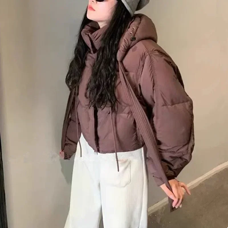 2024 Herbst Winter weiße Ente Daunen Parka kurze Daunen Puffer Jacke Frauen lose Hoody Schnee Parka dicke Brot jacke