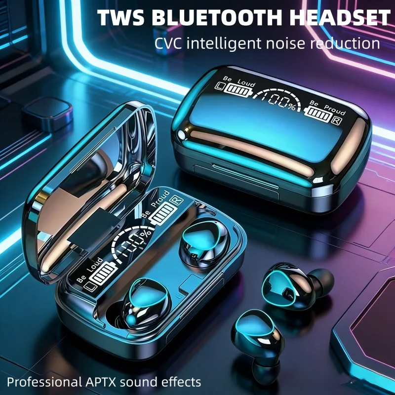 TWS Bluetooth-Headset mit Geräuschunterdrückung, Batterieanzeige, Ladebox, Headset für Sport, wasserdicht, für iPhone, Xiaomi, Musik-Headset