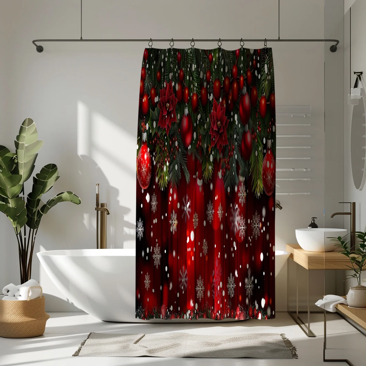 1 pack Christmas pattern polyester material shower curtain tarpaulin bathroom thickeneded mildew-proof partition curtain bathroom water-blocking