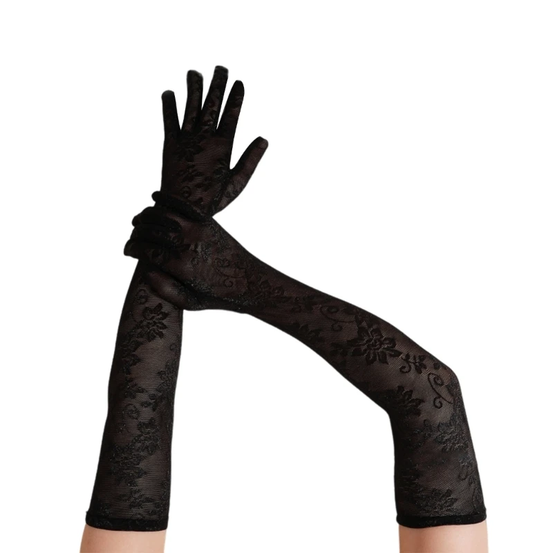 

Seethrough Sheer Elbow Gloves for Formal Event Party Gloves Ceremony Lace Gloves Women Stage Performances Arm Gloves