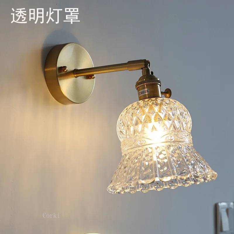 

Винтажные светодиодные настенные светильники в стиле лофт, светильники для кухни, ресторана, бара E27, янтарный цветок, стеклянный настенный светильник, переключатель, зеркало для ванной комнаты, светильник