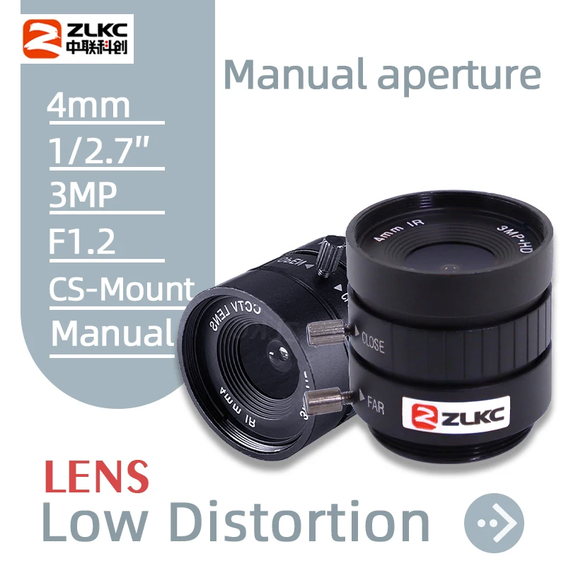 ZLKC FA 4mm Macro Lens CS Mount 1/2.7 Inch Fixed Focal Industrial Lens F1.2 Manual Iris 3.0Megapixel for Machine Vision Camera