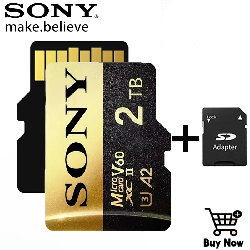 

SONY 2TB Micro TF SD Card C10 Карта памяти Высокоскоростная мини-SD-карта 1 ТБ 512 ГБ SD/TF Флэш-карта для камеры, мониторинга дрона, автомобиля