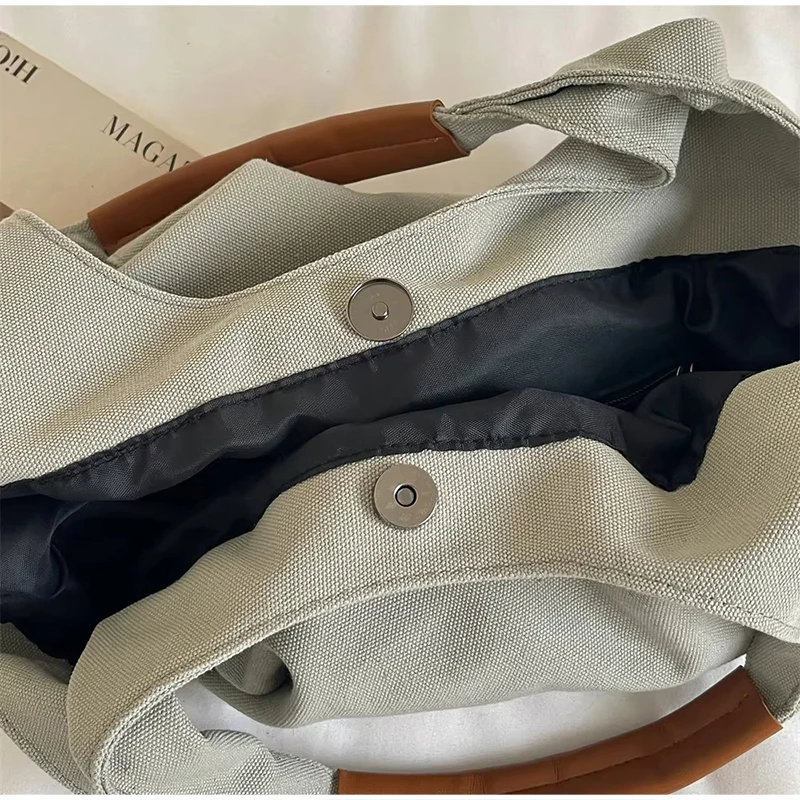 Koreanische Einfarbige Canvas-Handtasche mit Henkel, Damen-Schultertasche mit Großer Kapazität, Leichte Reise-Shopper-Tasche für den Täglichen Arbeitsweg – Detail 4