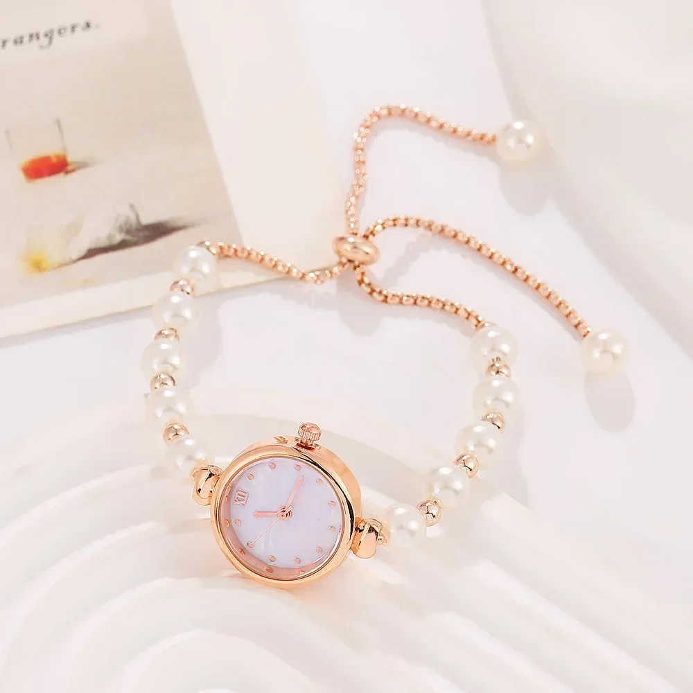 New Women's Watch Temperament Light Luxury Quartz Wristwatches Creative Pearl Beaded Bracelet Women's Watch Fashion Accessories