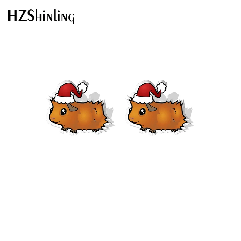 2023 Merry Christmas Style Guinea Pigs Acrylic Resin Stud Earrings Epoxy Handmade Jewelry Gifts Friends