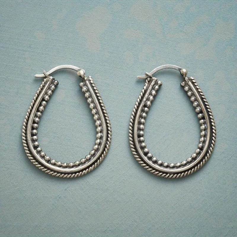 Minimalistyczny kształt U Hoop Drop kolczyki biżuteria Antique Alloy metalowe wiszące kolczyki akcesoria damskie