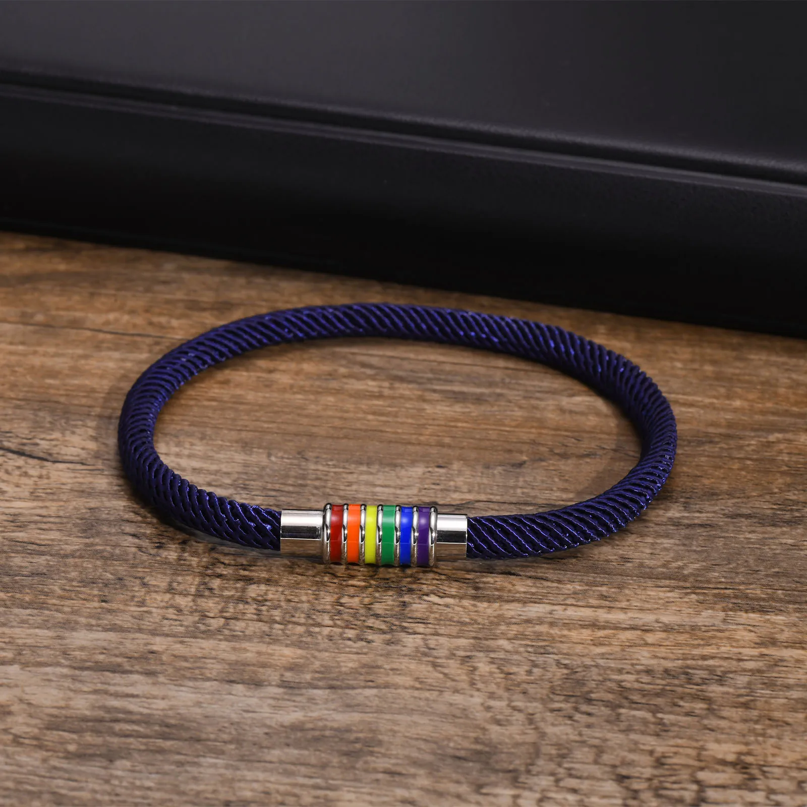 Vnox Casual String Rope Woven Chain Bracelets for Men Women,Stainless Steel Rainbow Color Clasp Charms Wristband Gift Jewelry