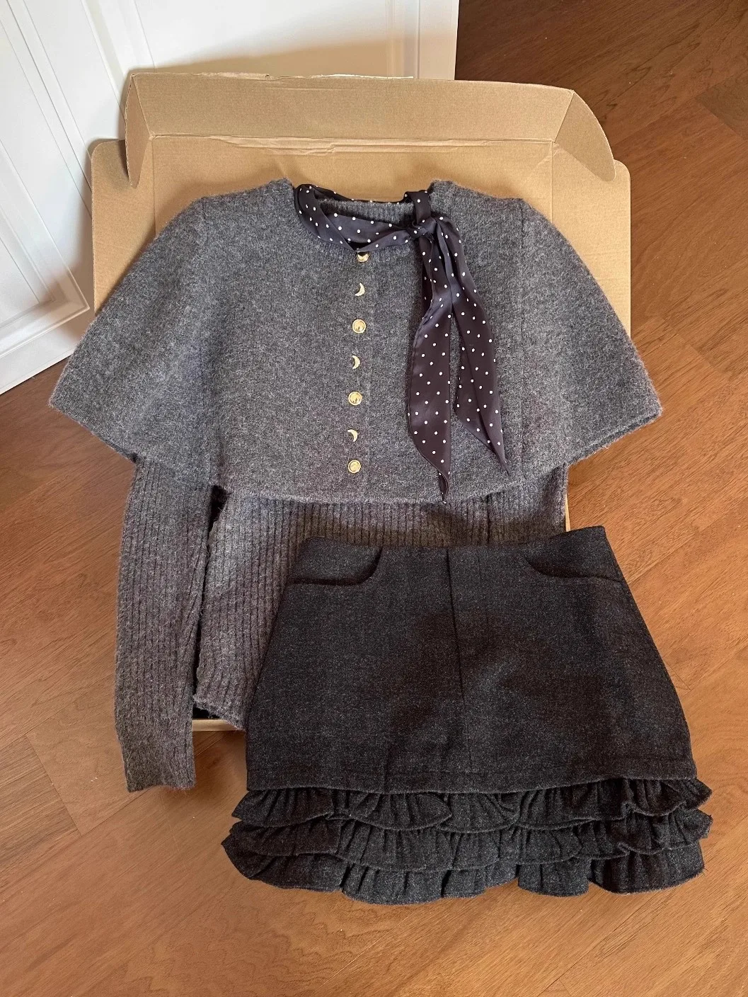 

Осень-зима женский вязаный свитер и ор юбка комплект в стиле ретро в горошек круглый Ne мягкий уютный комплект из двух предметов с высокой талией