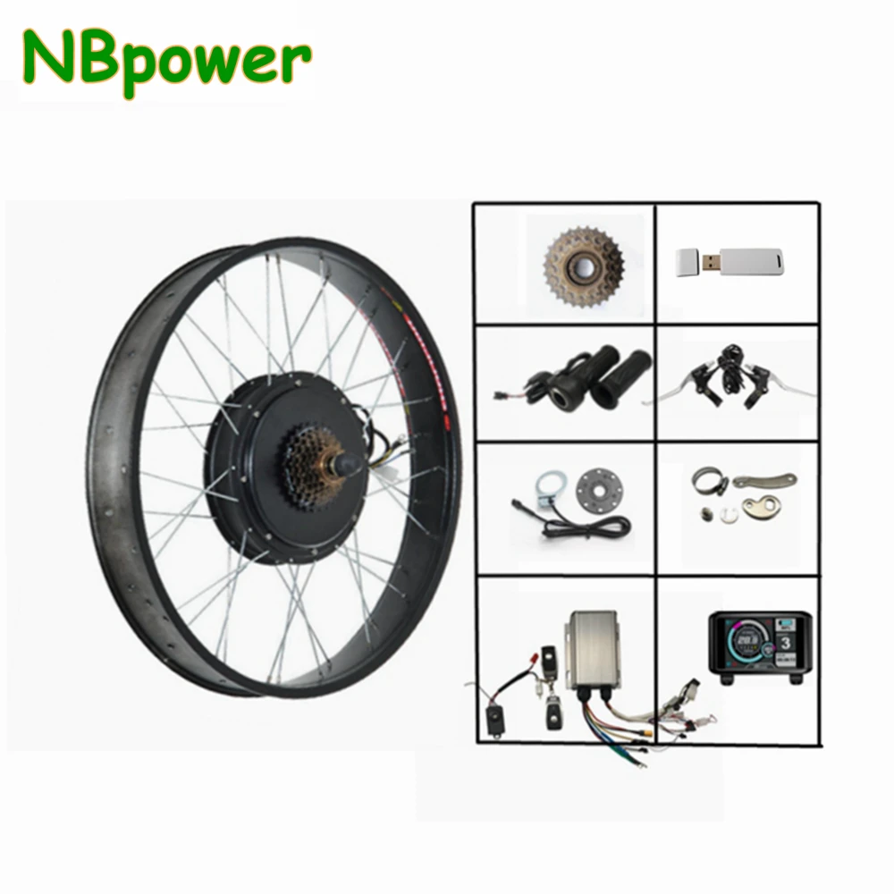 

NBP US Freeshipping 48-72v 2000W Fat Bike Kit Front 135mm/Rear 170 190mm Dropout EBike Hub Motor Electric Bicycle Conversion Kit