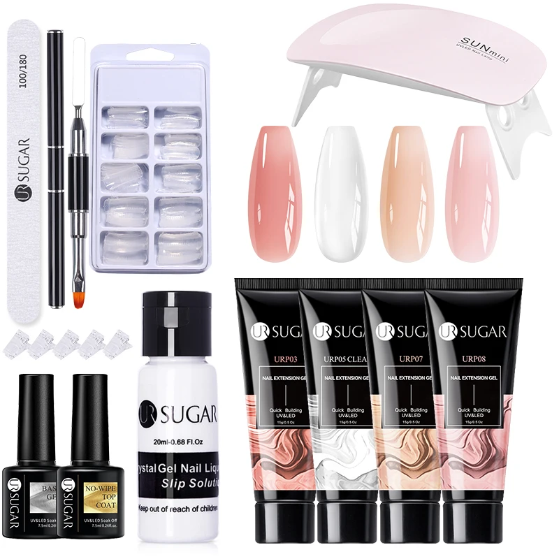 

UR SUGAR 12/7PCS Quick Extension Nail Gel Set with 6W UV Lamp Base Top Coat Acrylic Gel Vernis Semi Permanent Building Gel Kit