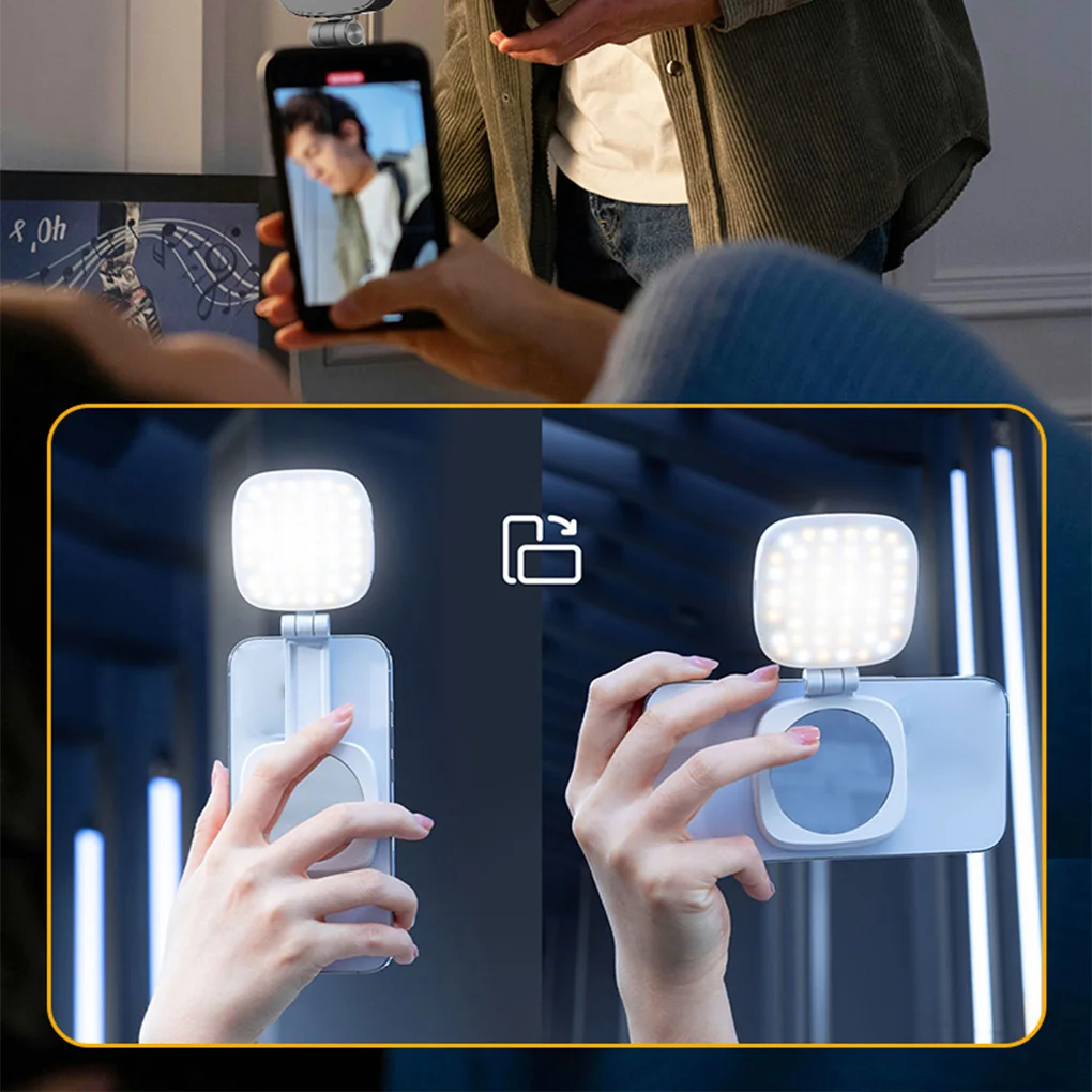 Magnetic Selfie Light For iPhone CRI95 700lx/0.3 Folding LED Phone Fill Ring Lighting with Mirror for Make
