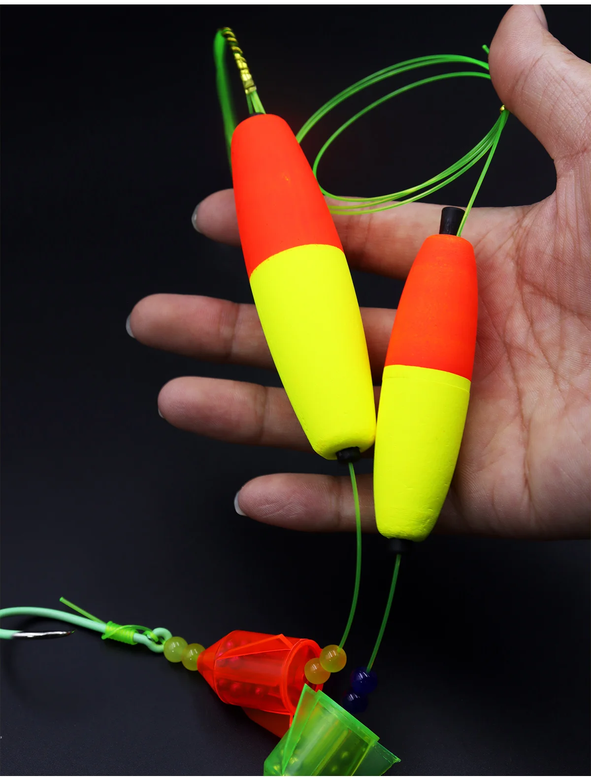 ZYZHE 1 Stück Welsangel-Rigs mit leuchtenden Kreishaken, Santee Cooper Drill Cork Schaumstoff-Schwimmer, Glockenindikator, Wels-Schwimmer-Rigs – Detail 7