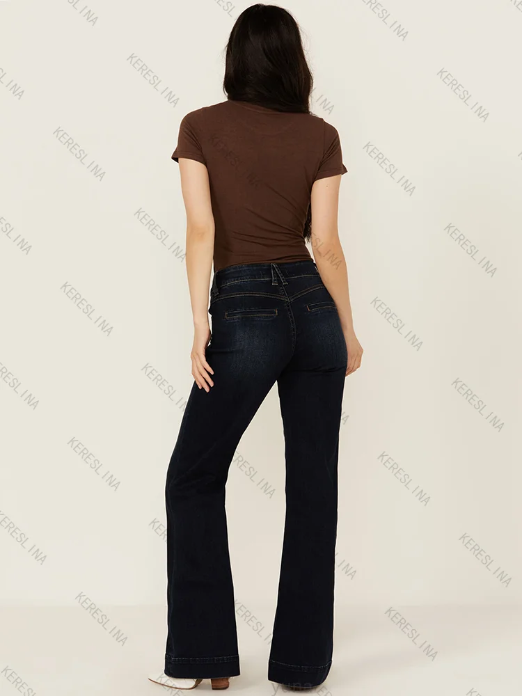 American style vintage women's jeans fashion versatile casual Y2K streetwear emotional girls classic solid color straight jeans