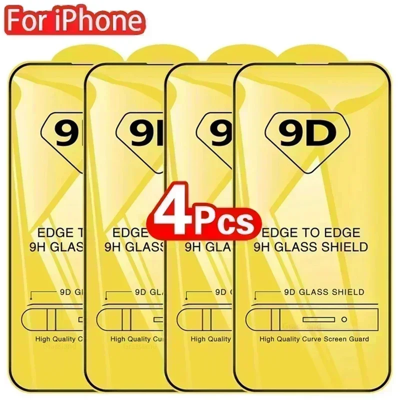 2-4Pcs 9D Screen Protector For iPhone 15 14 13 12 11 Pro Max Protective Glass For iPhone XR XS Max 7 8 Full Cover Tempered Glass