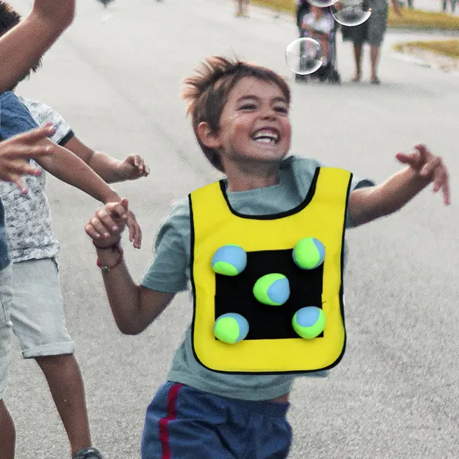1 Juego de Chalecos Adhesivos de Poliéster Premium para Niños, 2 Chalecos y 10 Pelotas de Esponja Autoadhesivas para Jugar al Aire Libre y Aprender