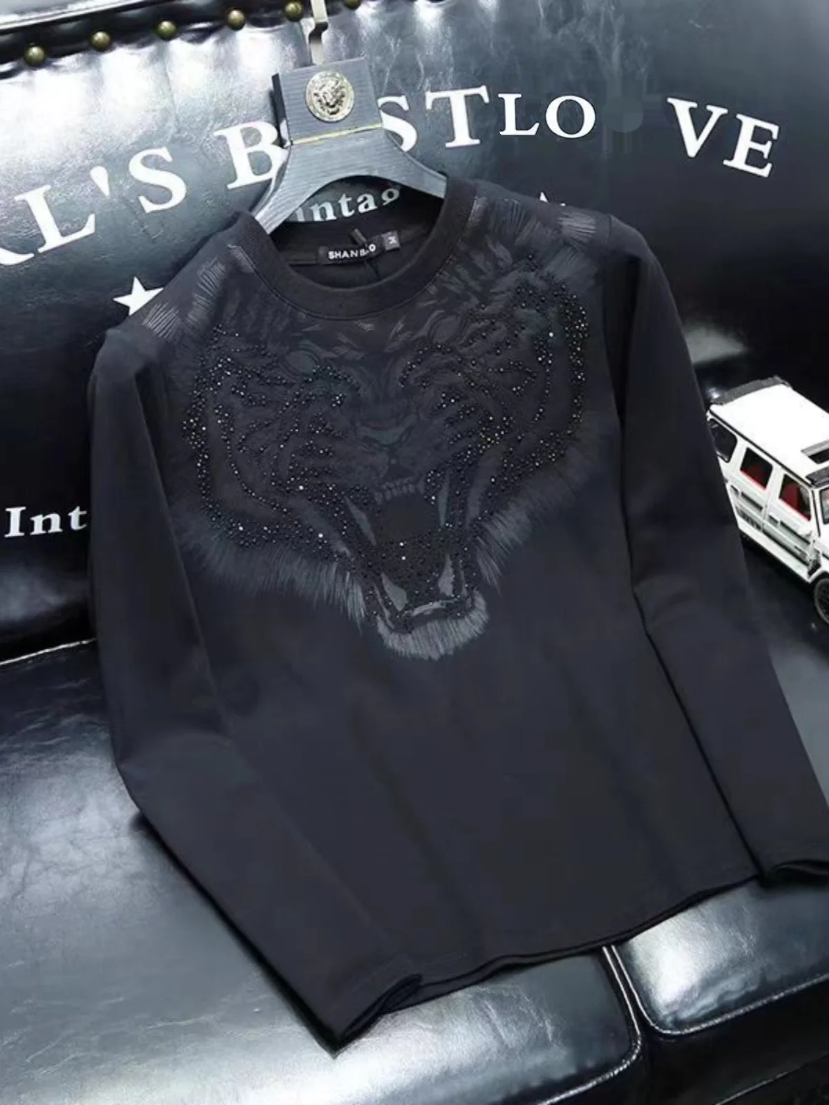 

Мужская толстовка Slim Fit с длинным рукавом, модная, с декором из страз, повседневная, молодежная, популярная модель