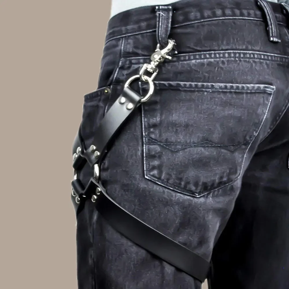 Uyee punk suspender masculino couro do plutônio arnês liga bondage perna cinto suspensórios para calças jeans acessórios chaveiro ajustável