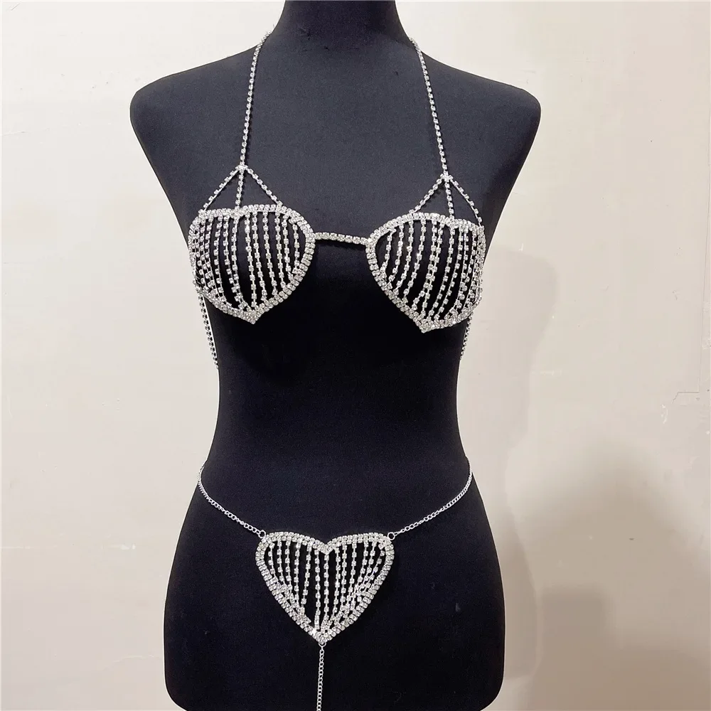 New Fashion Shining Bikini, Sexy Diamond Set Body Chain, Personalized Peach Heart Shaped Water Diamond Accessory Body Chain