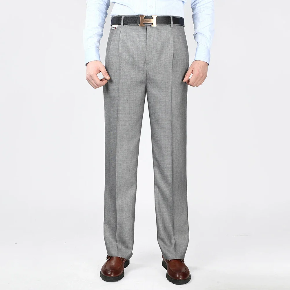 حجم كبير 29-56 صيف 2023 بدلة سوداء مقاومة للتجاعيد السراويل ملابس رجالي فضفاض مزدوج مطوي الكلاسيكية سروال فستان بنطلون