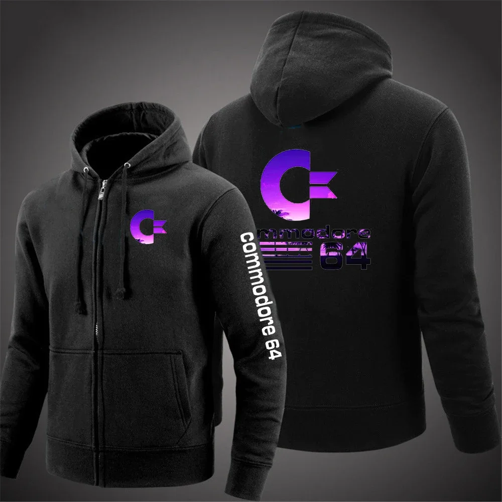 

Commodore 64 2024 Men New Long Sleeves Cotton Solid Color Zipper Hoodies Sweatshirt Fashion Casual Fleece Pullover Top