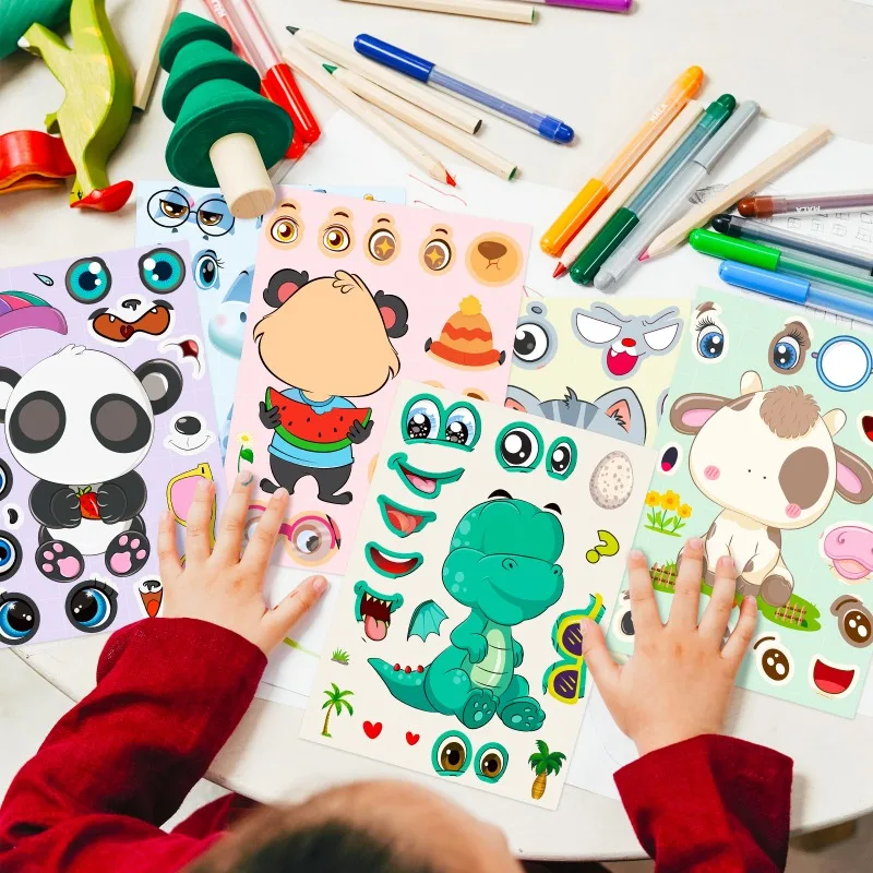 6 uds personalidad de dibujos animados Animal PEQUEÑO vestir pegatinas decorativas de grafiti creativo