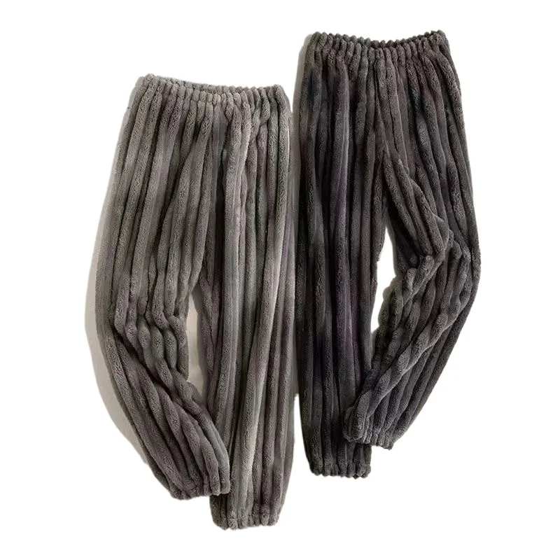 

2 Pair Autumn Winter Trousers Pajama Pants Men's Coral Fleece Flannel Casual and Warm Sleep Bottoms Outside Loose Home Pants