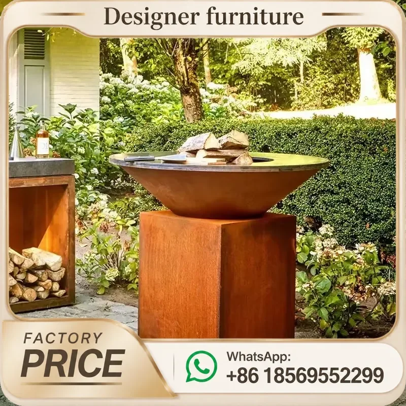 Corten Steel BBQ Grill Outdoor Metal Rusted Fire Pit For Backyard Garden Patio Durable Weather Resistant Barbecue