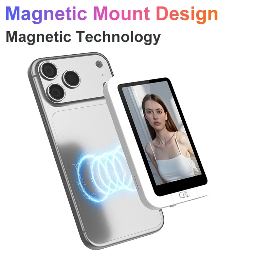 Smartphone Portable Magnetic Selfie Viewfinder for Smartphone Rear Camera HD Real‑Time Display Dual‑Color Fill Light Wireless Remote