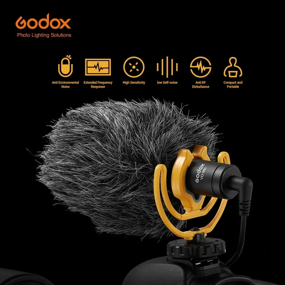 Микрофон Godox VD-Mic Shotgun, микрофон для видеозаписи, 3,5 мм, кабель TRS TRRS для iPhone, Android, смартфонов, DSLR-камер