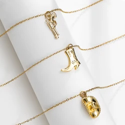 Harong Multilayer Cowboy Cowgirl Necklaces for Women Men Boot Hat Gun Charm Pendant Exquisite Sweatproof Collar Jewelry Gift