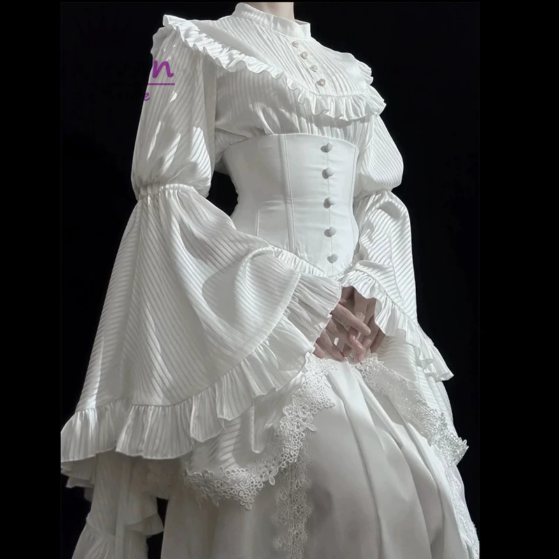 

Женские готические рубашки в стиле Лолита Mikumn, японские элегантные винтажные блузки с воротником-стойкой и рукавами с рюшами, топы для косплея и вечеринок