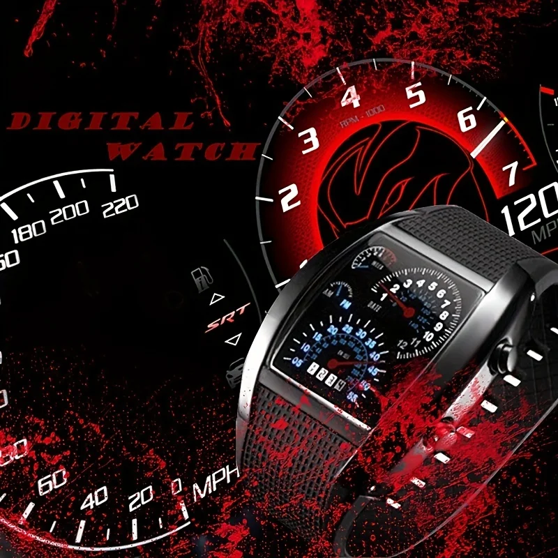 Montre de sport LED style aviation pour homme, cadran carré, design fin, cadeau idéal