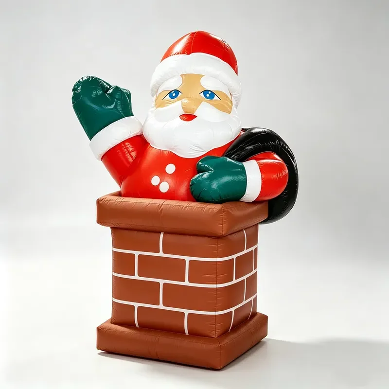 Commercial Waterproof Inflatable Santa Claus Brick Chimney Wave Design Christmas Decoration Props for Holiday Promotion