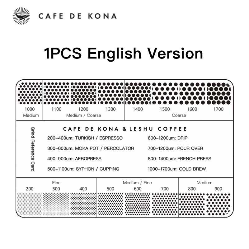 CAFEDEKONA Ground Coffee Grind Reference Card 200-1700um Coffee Accessories Conversion Card Common Brewing Related Conversions