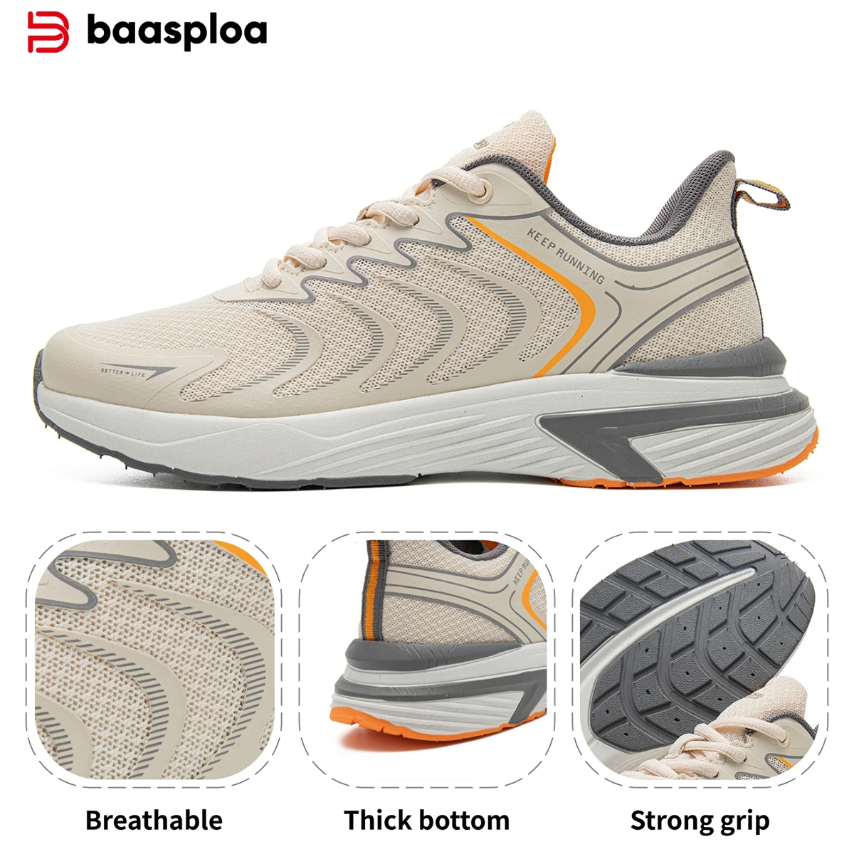 Baasploa Męskie buty do biegania, lekkie, oddychające sneakersy z siateczki, męskie buty sportowe na zewnątrz, antypoślizgowe, odporne na ścieranie.