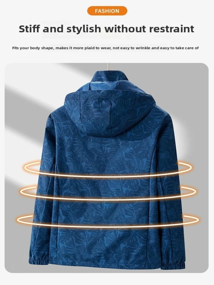 2025 Men's Casual Waterproof Windbreaker Jacket Full Zip Up Hooded Outdoor Hiking Coat For Autumn