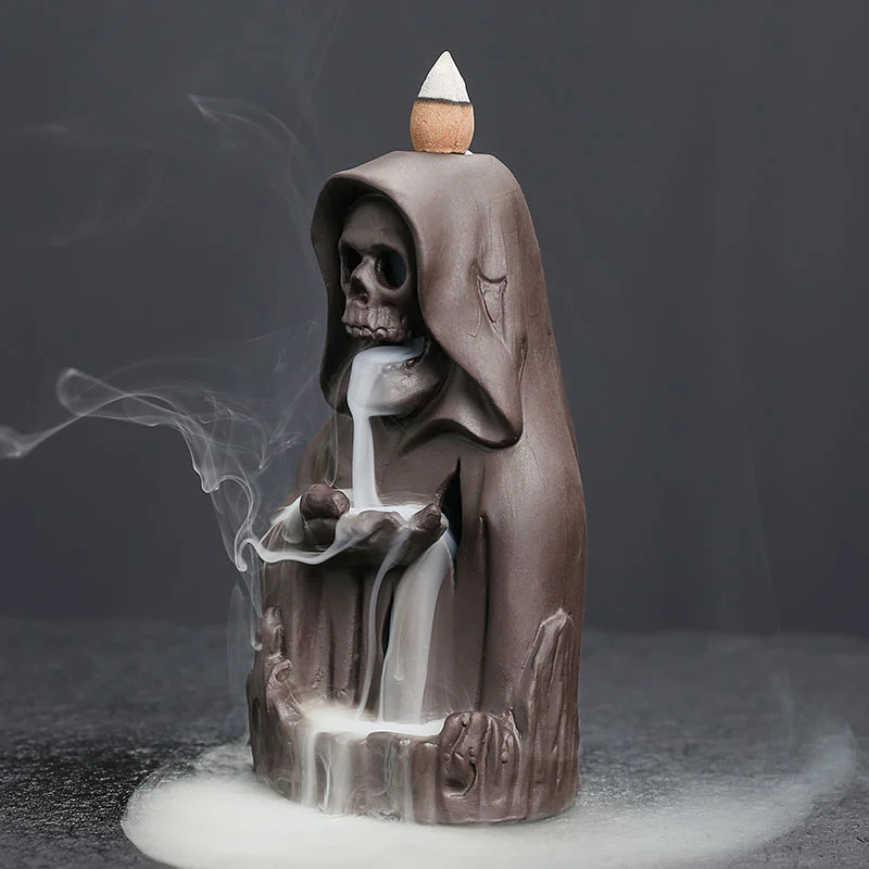 Halloween Funny Ghost Purple Clay Backflow Incense Burner LED Light Aroma Censer Home Decor Ornament