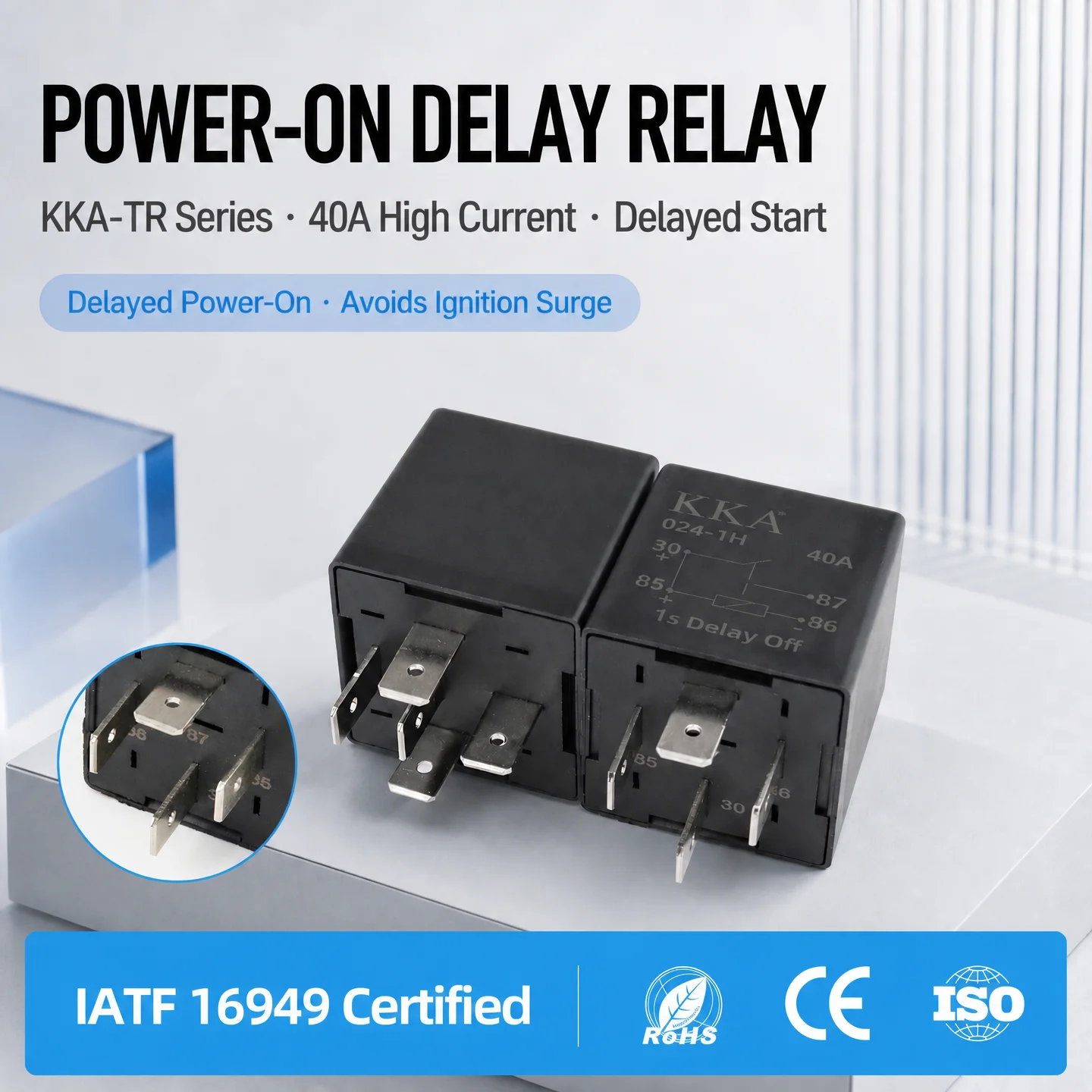 KKA-Delay On Relay 24V 40A 4P Relay 1S 3S 6S 10S Delay On Relay Start Preheating Starter protection