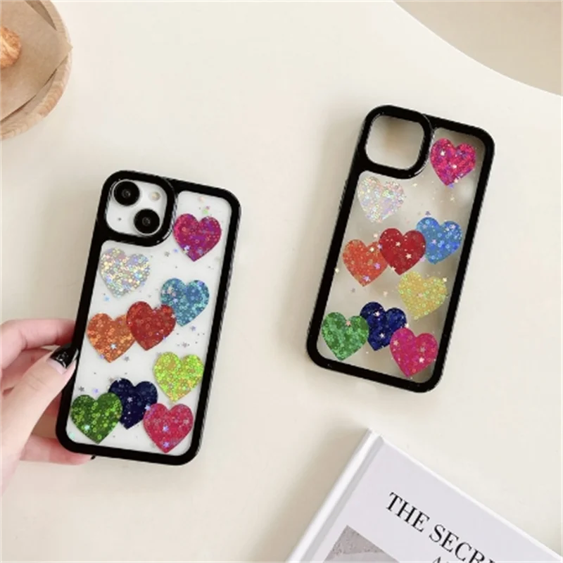 

Bling Cute Love heart transparent silicone girl gift phone case For iPhone 15ProMax 14Plus 13 Pro 12 11 Fashion protection cover