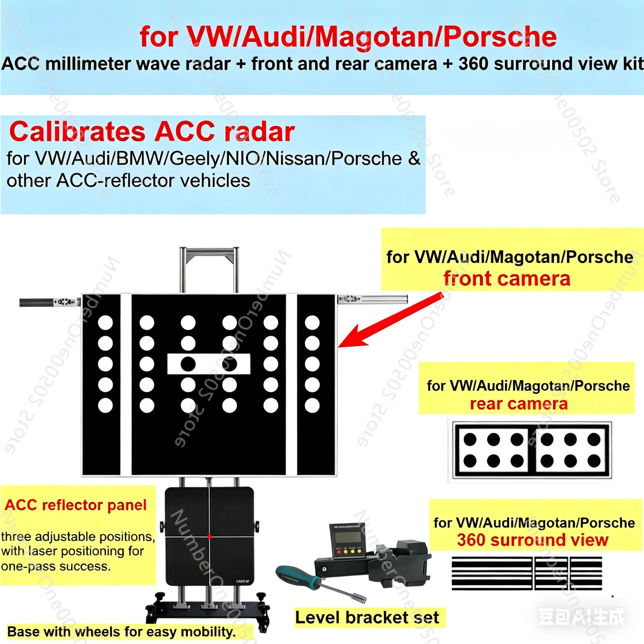 Front Rear Camera and 360 Surround View Calibration Universal ADAS Calibration Tool for VW Audi Porsche with ACC mmWave Radar