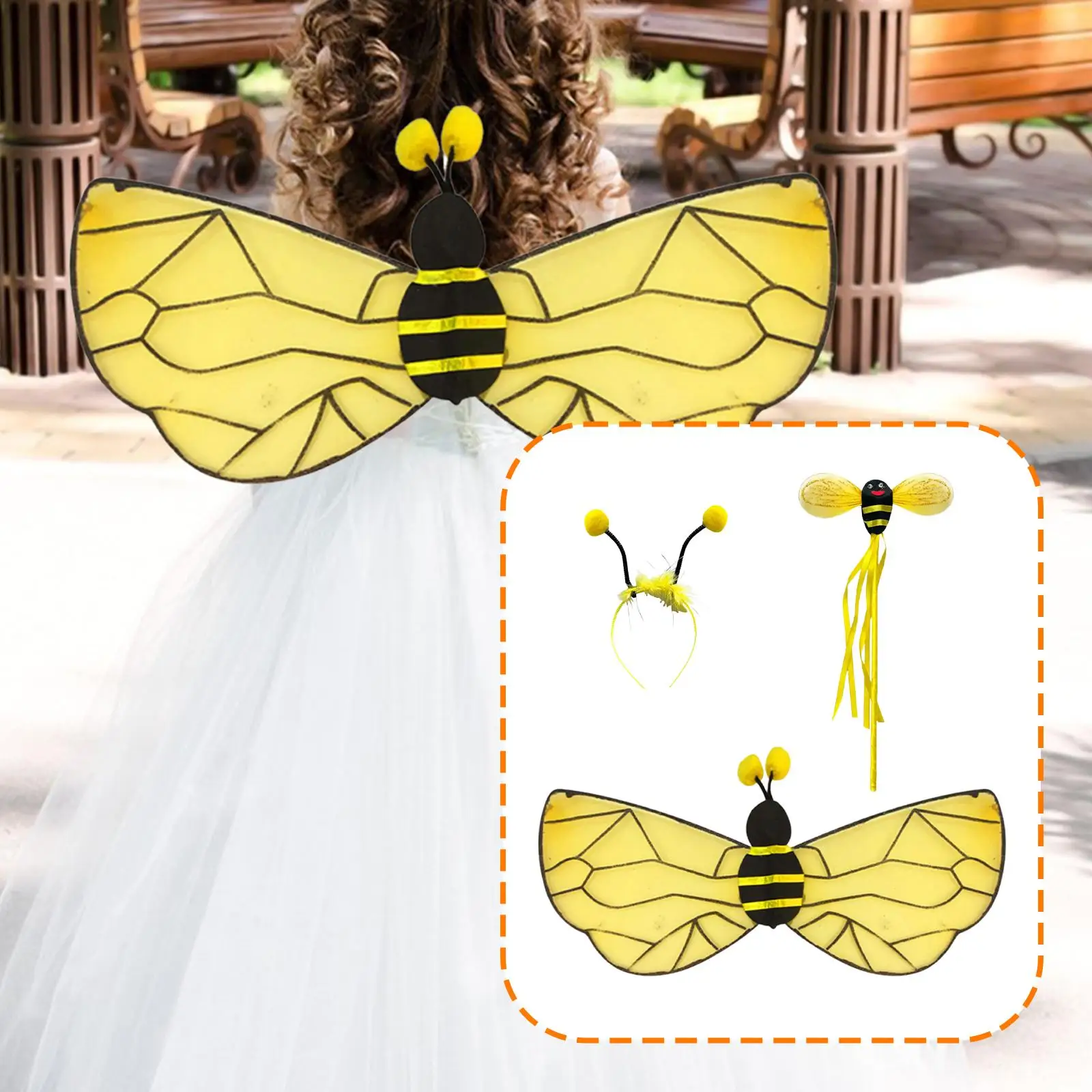 Set Costume da Ape per Adulti con Ali, Fascia per Capelli, Bacchetta, Accessori per Foto, Travestimento per Halloween, Feste a Tema, Spettacoli Teatrali